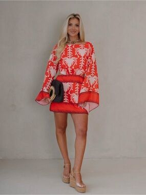 Red Tropical Print Mini Dress